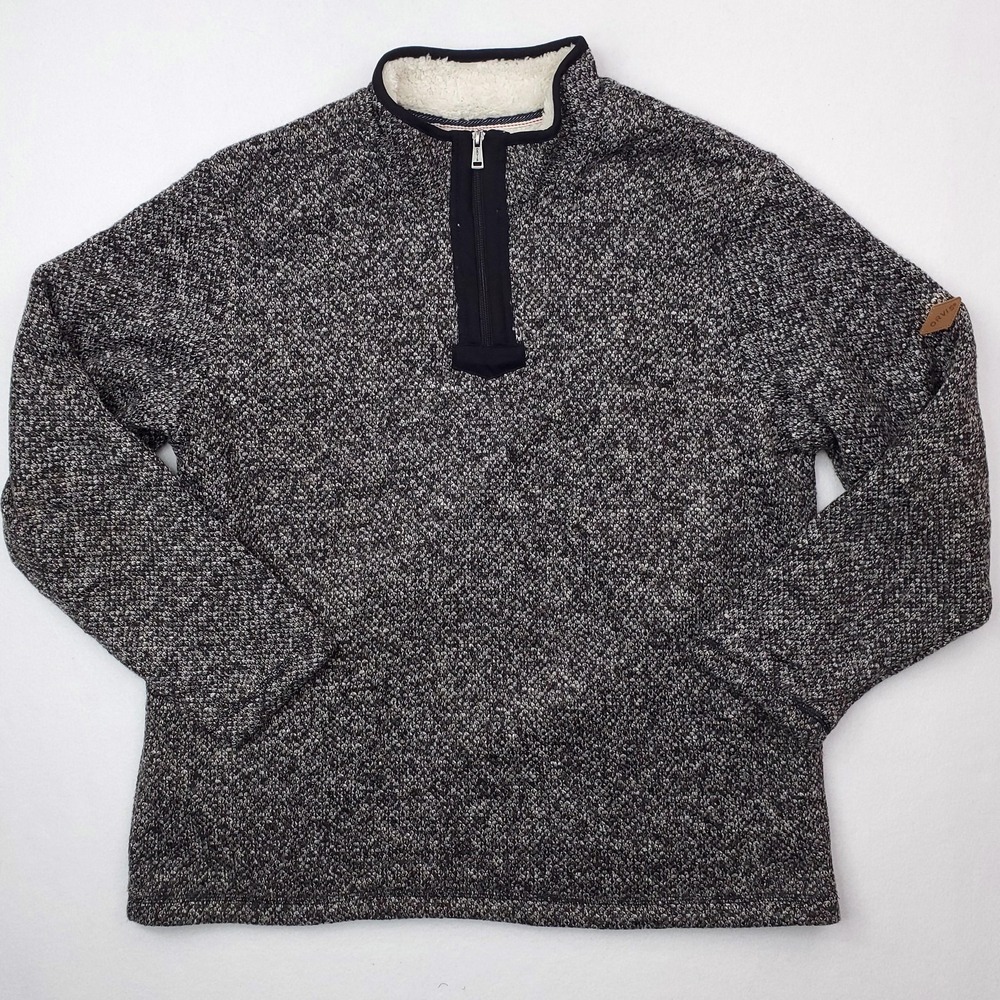 Orvis Pullover Sweater Mens XL Gray Fleece Lined Quarter Zip Sherpa Knit Warm